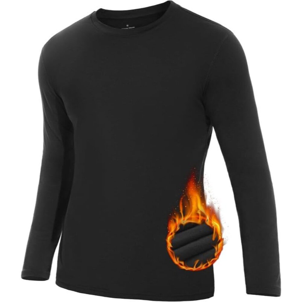 Mens Thermals Long Sleeve Undershirt Warm Fleece Lined Base Layer Thermal Tops L